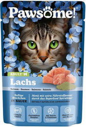 PAWSOME Katzen-Nassfutter Adult Lachs und Huhn Stückchen in Sauce, getreidefrei und ohne Zuckerzusatz, 28 x 85g Beutel – Bild 1 von 1