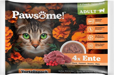 Pawsome! Nassfutter Katze Adult Ente Stückchen in Sauce 4x85g - 4 x 85 g – Bild 1 von 4
