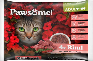 Pawsome! Nassfutter Katze Adult Rind Stückchen in Sauce Getreidefrei 4x85g - 4 x 85 g – Bild 1 von 4