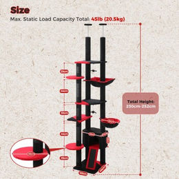 Pawz Road Deckenhoher Katzenbaumturm mit Deckenspanner und Sisal Kratzflächen in Schwarz – Bild 1 von 2