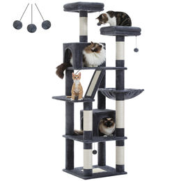 PAWZ Road Großer Katzenbaum Multi-Level aus Plüsch und Sisal in Grau 180 cm – Bild 1 von 1