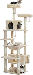 PAWZ Road Großer Kratzbaum für Katzen mit Hängematte und Höhle 184 cm Beige – Bild 1 von 1