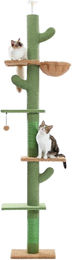 PAWZ Road Kaktus-Katzenkratzpfahl Boden-zu-Decke Katzenturm mit 5 Ebenen, Hängematte und Sisal, 229-275 cm, Grün – Bild 1 von 1