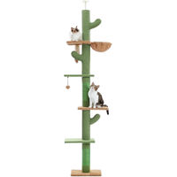 Produktbild von PAWZ Road Kaktus-Katzenkratzpfahl Boden-zu-Decke Katzenturm mit 5 Ebenen, Hängematte und Sisal, 229-275 cm, Grün