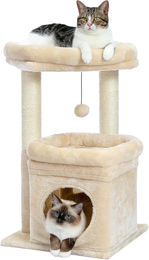 PAWZ Road Kleiner Katzenturm mit Kratzpfahl aus Sisal und Katzenhaus in Beige 42 cm – Bild 1 von 2