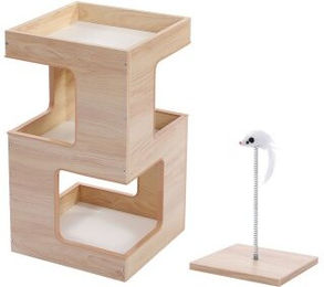 Pawz Road Kratzbaum aus Holz 2-stöckig beige – Bild 1 von 3