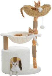 Pawz Road Kratzbaum aus Naturholz mit Rattankorb 102 cm in Beige – Bild 1 von 1