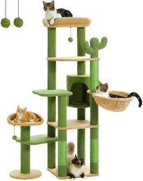 PAWZ Road Kratzbaum Deckenhoher Katzenturm mit 5 Plattformen und Hängematte in Grün – Bild 1 von 4