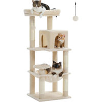 Produktbild von PAWZ Road Kratzbaum für erwachsene Katzen mit Katzenhaus, Metall-Plüsch-Hängematte und 6 Katzenregalen, 116 cm, Beige