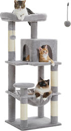 PAWZ Road Kratzbaum für erwachsene Katzen mit Plüschhängematte und Katzenhaus in Grau, 116 cm – Bild 1 von 1