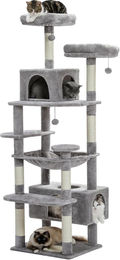 PAWZ Road Kratzbaum für große Katzen 184 cm Grau mit Sisalpfählen, Hängematte, Höhle und Körben – Bild 1 von 2