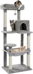 PAWZ Road Kratzbaum für Katzen mit Katzenhaus und Hängematte 143cm Grau mit Sisal – Bild 1 von 2