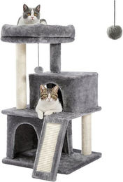 PAWZ Road Kratzbaum für Katzen mit Spielhaus Höhle und Liege aus Plüsch und Sisal in Grau – Bild 1 von 4