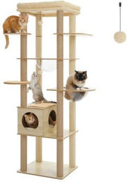 PAWZ Road Kratzbaum für große Katzen aus Holz mit Acryl-Hängematte und Katzenhöhle 181 cm Beige – Bild 1 von 3