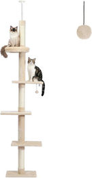 PAWZ Road Kratzbaum für Katzen, 5-stöckiges deckenhohes Katzenkletter-Aktivitätszentrum mit Deckenspanner, beige Plüsch – Bild 1 von 1