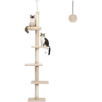 Produktbild von PAWZ Road Kratzbaum für Katzen, 5-stöckiges deckenhohes Katzenkletter-Aktivitätszentrum mit Deckenspanner, beige Plüsch