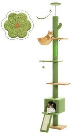 Produktbild von Pawz Road Kratzbaum für Katzen als deckenhoher Katzenbaumturm mit Deckenspanner in Grün aus Plüsch