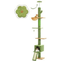 Produktbild von Pawz Road Kratzbaum für Katzen als deckenhoher Katzenbaumturm mit Deckenspanner in Grün aus Plüsch