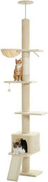 Produktbild von PAWZ Road Kratzbaum für Katzen deckenhoch höhenverstellbar 216-273cm mit Hängematte Katzenhöhle und Anti-Sturzgurt in Beige