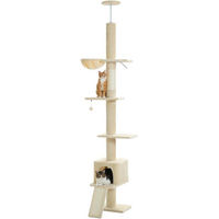 Produktbild von PAWZ Road Kratzbaum für Katzen deckenhoch höhenverstellbar 216-273cm mit Hängematte Katzenhöhle und Anti-Sturzgurt in Beige