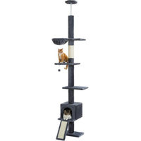Produktbild von PAWZ Road Kratzbaum für Katzen deckenhoch höhenverstellbar 216-273cm mit Hängematte und Katzenhöhle in Grau