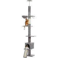 Produktbild von PAWZ Road Kratzbaum für Katzen deckenhoch höhenverstellbar mit Hängematte und Katzenhöhle in Grau