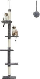 PAWZ Road Kratzbaum für Katzen, deckenhoch und höhenverstellbar, 5-stöckiges Katzenkletter-Aktivitätszentrum aus Plüsch in Grau – Bild 1 von 2