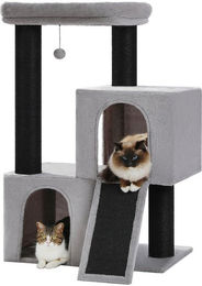 PAWZ Road Kratzbaum für Katzen mit doppelter Höhle und Sisal-Stämmen in Schwarz Grau 114cm – Bild 1 von 5