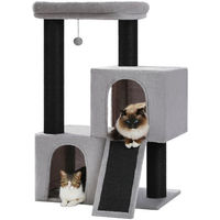 Produktbild von PAWZ Road Kratzbaum für Katzen mit doppelter Höhle und Sisal-Stämmen in Schwarz Grau 114cm