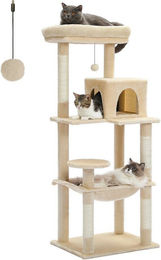 PAWZ Road Kratzbaum für Katzen mit Katzenhaus und Hängematte 143cm Beige – Bild 1 von 5