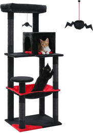PAWZ Road Kratzbaum für Katzen mit Katzenhaus und Hängematte 143cm Schwarz mit Sisal – Bild 1 von 5
