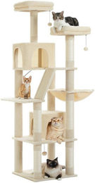 PAWZ Road Kratzbaum Spielturm mit 6 Kratzstämmen und 2 Kratzbrettern aus Plüsch 180cm Grau Beige – Bild 1 von 5