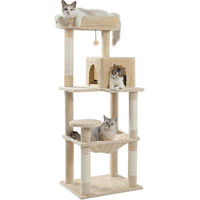 Produktbild von PAWZ Road XL Katzenkratzbaum Beige 143 cm mit Hängematte und Sisalkratzpfählen für erwachsene Katzen