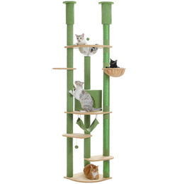 PAWZ Road XXL Katzenbaum Grün mit Sisal-Kratzpfosten, Doppelkondo und Korb für Großkatzen (236-258cm) – Bild 1 von 2