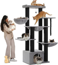 PAWZ Road XXL Kratzbaum für Katzen Schwarz mit 13 Sisalpfosten 169 cm – Bild 1 von 5