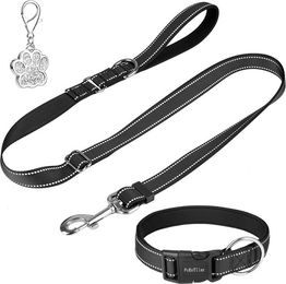 PcEoTllar Hundeleine und Hundehalsband Set aus Neopren mit Reflektierung für erwachsene Hunde – Bild 1 von 5