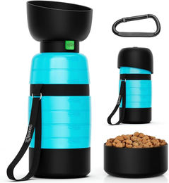 Pecute Hunde Wasserflasche mit Lebensmittelbehälter Blau aus Kunststoff 650ml - 650 ml – Bild 1 von 8