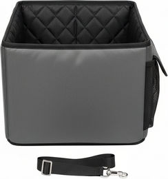Pecute Hundewagensitz für den Vordersitz, klappbarer Hundekorb aus wasserdichtem Oxford-Gewebe mit Sicherheitsgurt, Grau, 60 x 43 x 19 cm – Bild 1 von 1