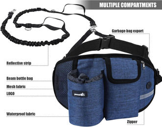 Pecute Joggingleine mit Bauchgurt und Reflektoren für Hunde und Riesenrassen aus Polyester in Blau – Bild 1 von 6