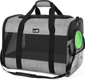 PECUTE Transportbox für Hunde und Katzen aus Polyester mit atmungsaktivem Netzgewebe Grau für kleine Rassen bis 8kg – Bild 1 von 6