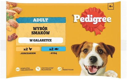 Produktbild von Pedigree Adult Nassfutter für erwachsene Hunde mit Huhn, Fisch und Schwein in Gelee 4x100 g