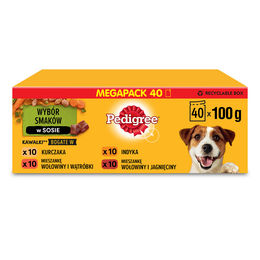 Pedigree Adult Nassfutter Stückchen in Sauce mit Huhn Rind Truthahn Lamm für Hunde 80x100g - 40 x 100 g – Bild 1 von 3
