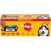 Produktbild von Pedigree Adult Protein+ Hundefutter Nassfutter mit Rind, Leber, Huhn, Ente und Pute in Gelee 40 x 85g