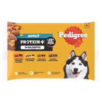 Produktbild von Pedigree Adult Protein+ Nassfutter für ausgewachsene Hunde Stückchen in Gelee 4x85g