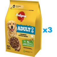 Produktbild von Pedigree Adult Trockenfutter mit Geflügel für mittelgroße Hunde ohne Farb- und Aromastoffe - 3 x 2,6 kg
