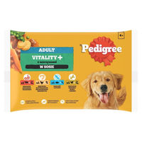 Produktbild von Pedigree Adult Vitality+ Nassfutter für Hunde mit Rind und Huhn sowie Gemüse 4x80g