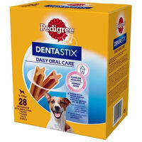 Produktbild von Pedigree Dentastix Zahnpflege-Snack für kleine Hunde mit Rind und Huhn ohne Zucker und Farbstoffe 28 Stück