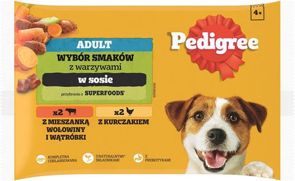 Produktbild von Pedigree Hund Nassfutter Adult Stückchen in Sauce mit Huhn Rind und Leber 4x100g - 4 x 100 g