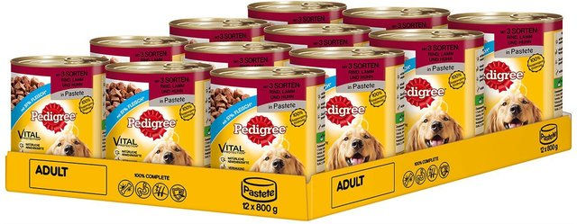 Produktbild von Pedigree Hundefutter Adult Dose mit Rind, Lamm und Huhn 12x800g