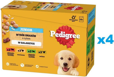 Pedigree Junior Nassfutter für Welpen mit Stückchen in Gelee, Mix aus Huhn, Rind, Lamm und Geflügel, 48 x 100g - 48 x 100 g – Bild 1 von 11